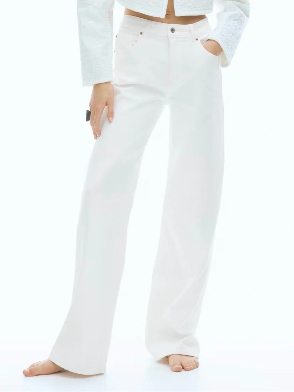 H&M Classic High-Rise Wide-Leg Jeans - White